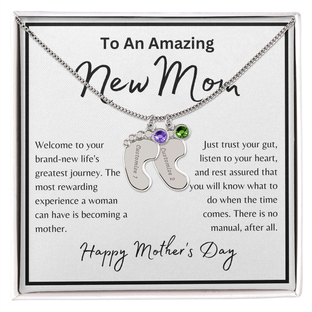 To An Amazing New Mom | Custom Baby Feet Necklace with Birthstone