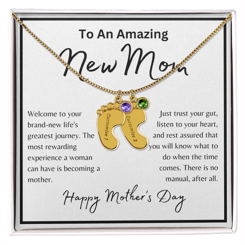 To An Amazing New Mom | Custom Baby Feet Necklace with Birthstone