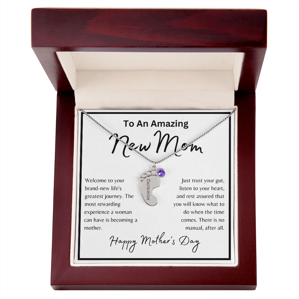 To An Amazing New Mom | Custom Baby Feet Necklace with Birthstone