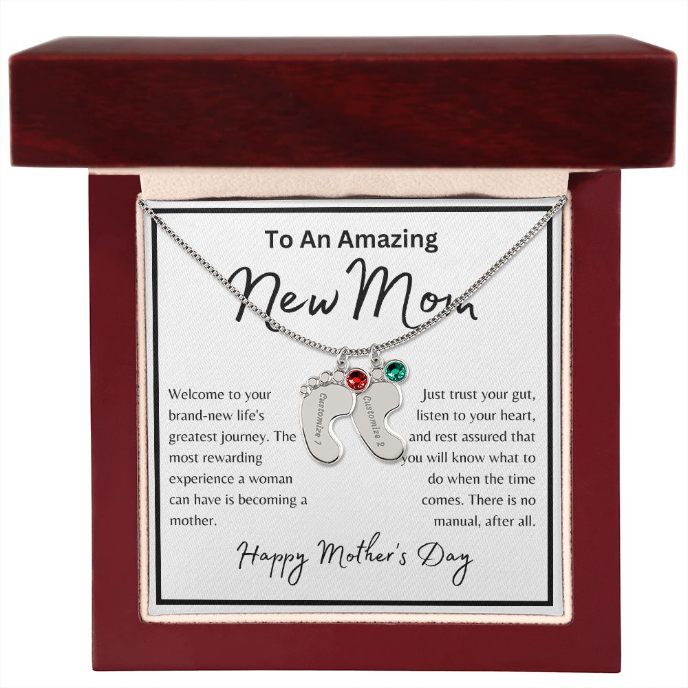 To An Amazing New Mom | Custom Baby Feet Necklace with Birthstone