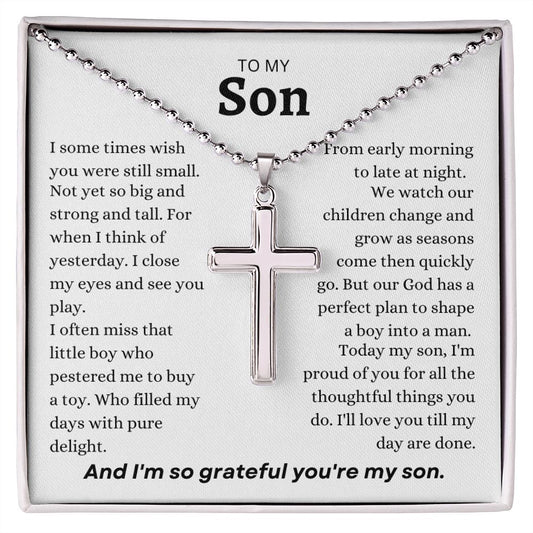 My Son | So Grateful | Stainless Cross Necklace with Ball Chain