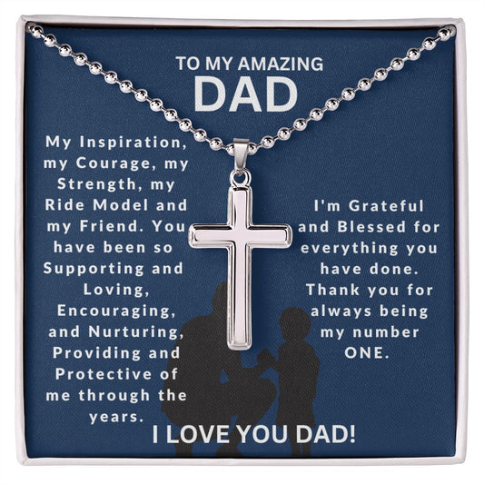 To My Amazing Dad | My Number One | Stainless Cross Necklace with Ball Chain