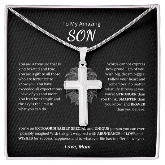 My Amazing Son | Stronger Smarter Braver - Stainless Steel Cross Necklace